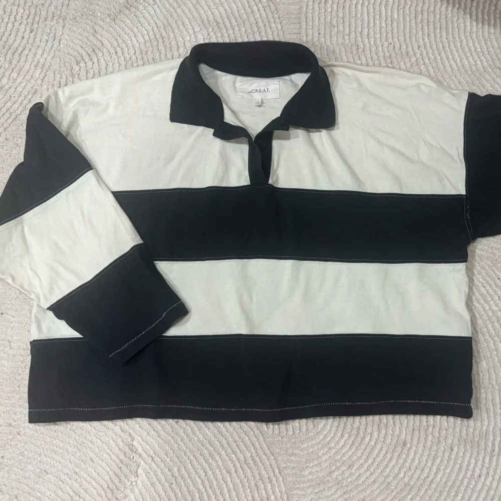 THE GREAT. Black and White Striped Top - Picture 2 of 4